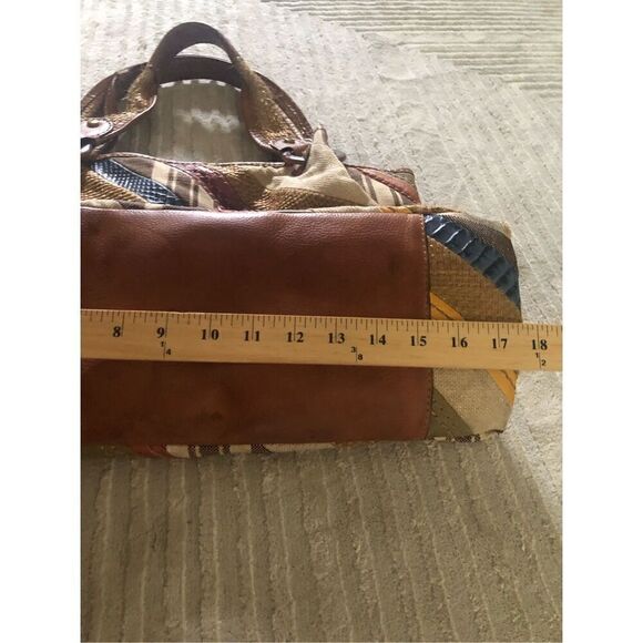 Fossil Patchwork Striped Canvas Triple Compartment Satchel - Picture 8 of 15